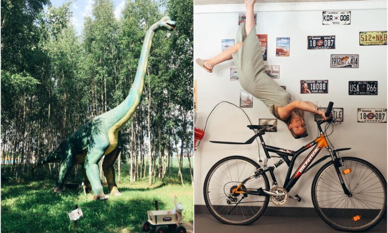 Įspūdžiai iš viešnagės dinozaurų parke bei apverstame name
